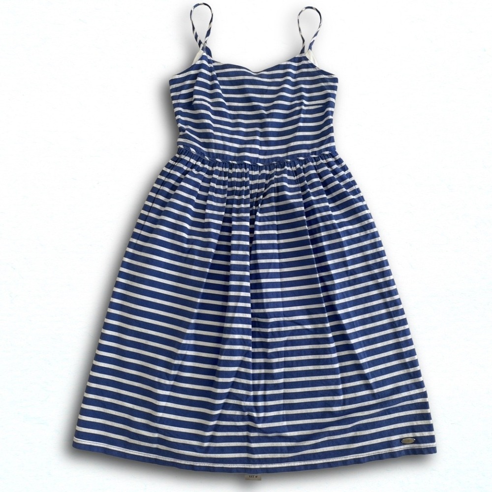 J.Crew Blue White Striped Cotton Midi Sundress Pockets Size 00
